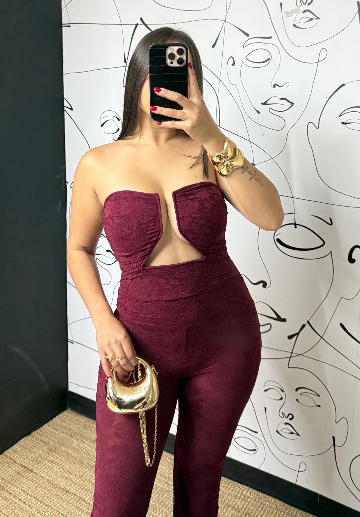 Burgandi Jumpsuit lace