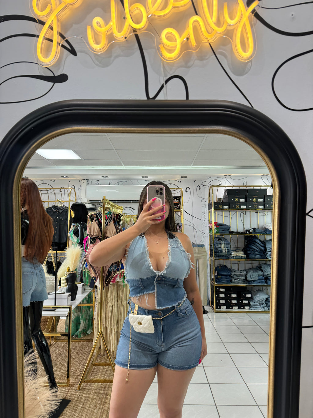 Denim top ajustable