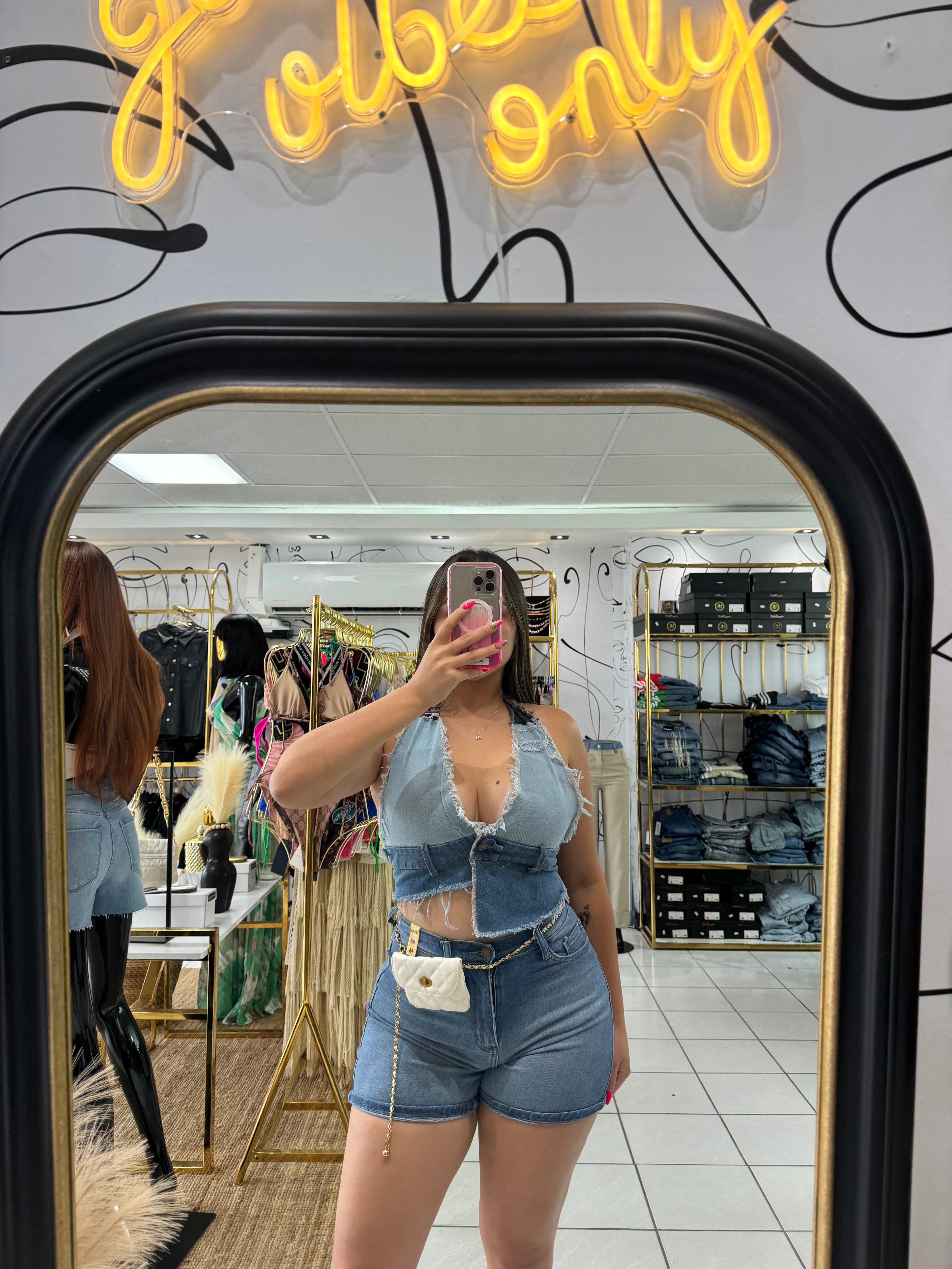 Denim top ajustable