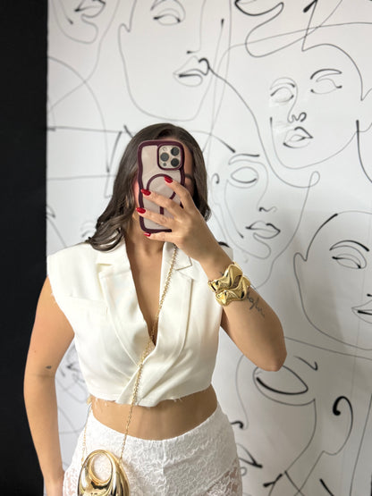 Blazer crop top blanco