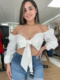 Puff off white front top