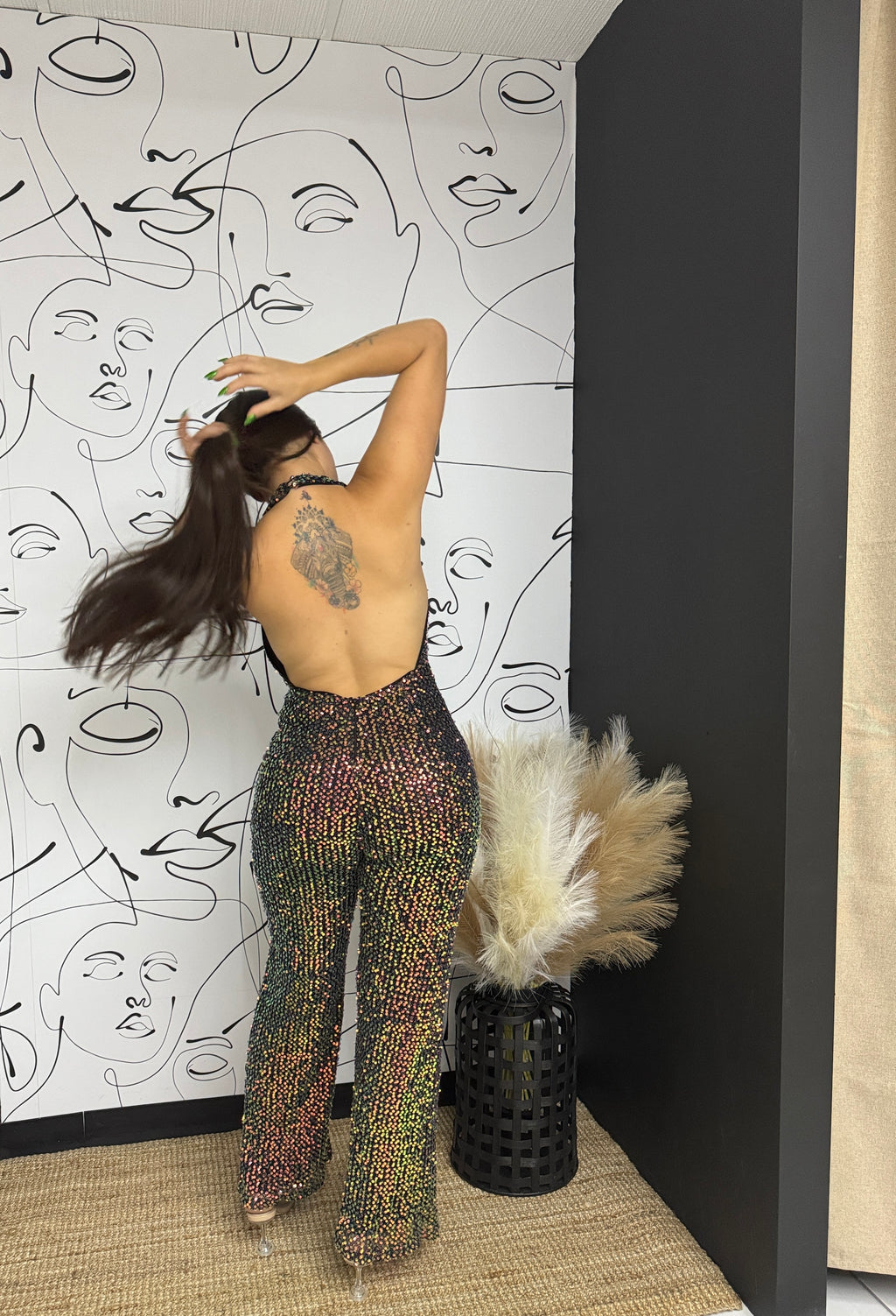 Glitter jumpsuit espalda abierta