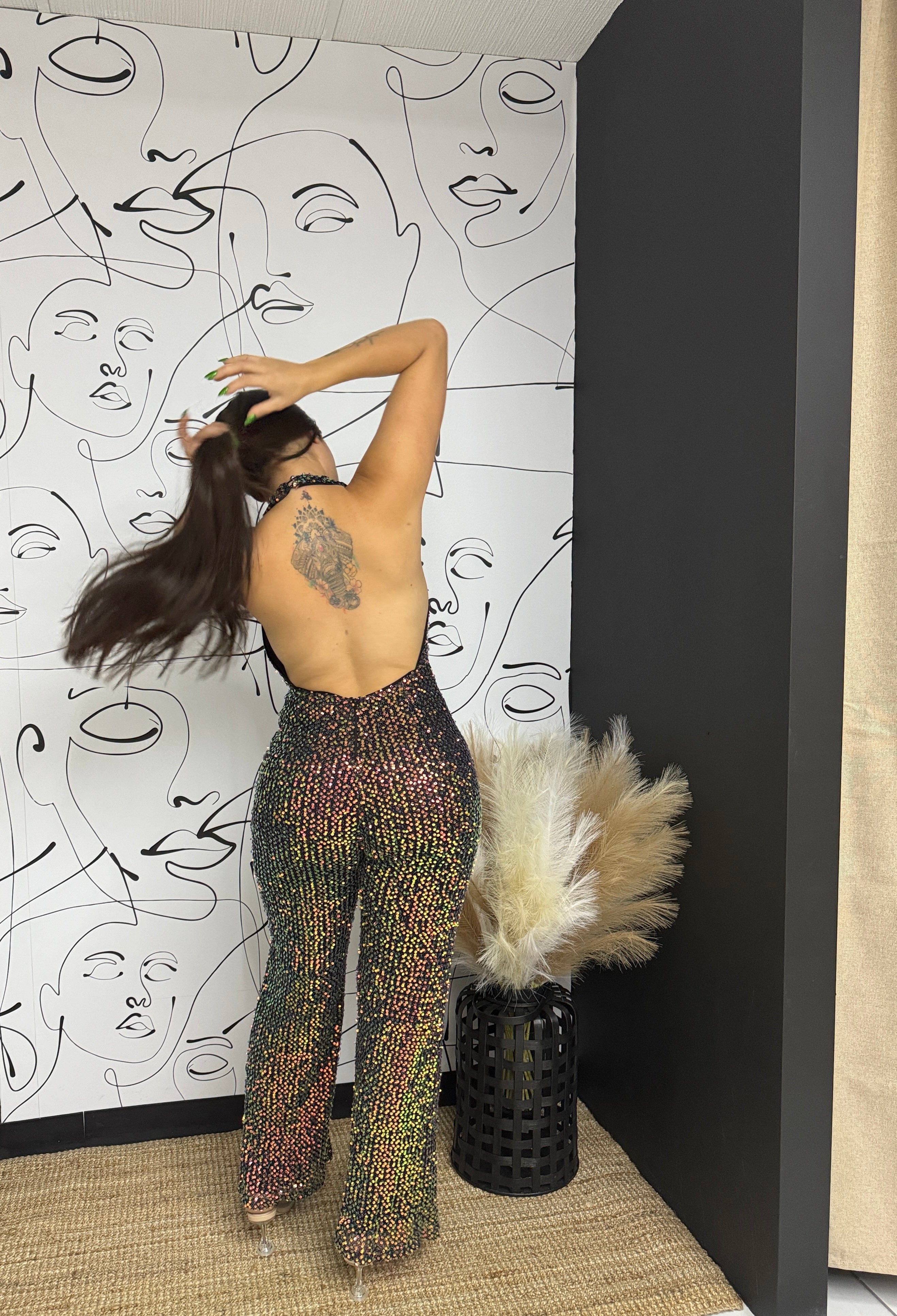 Glitter jumpsuit espalda abierta