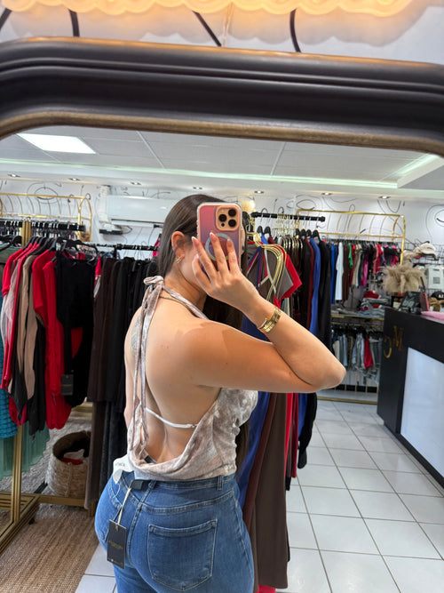 Beige and white top