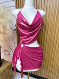 Metallic pink mini dress