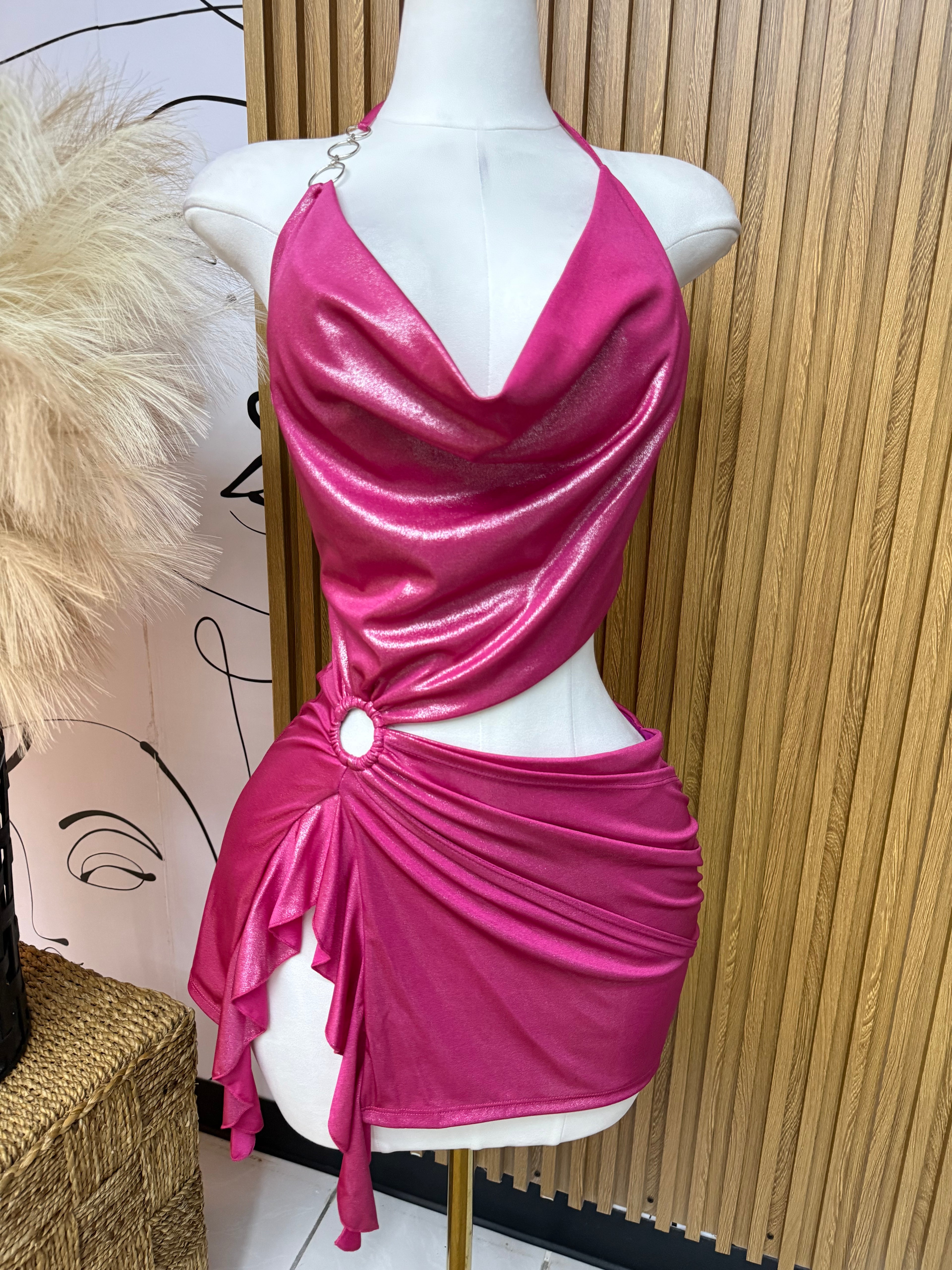 Metallic pink mini dress