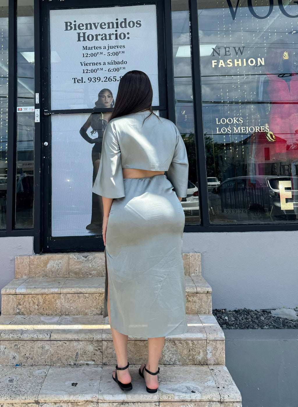 Satin olive dress