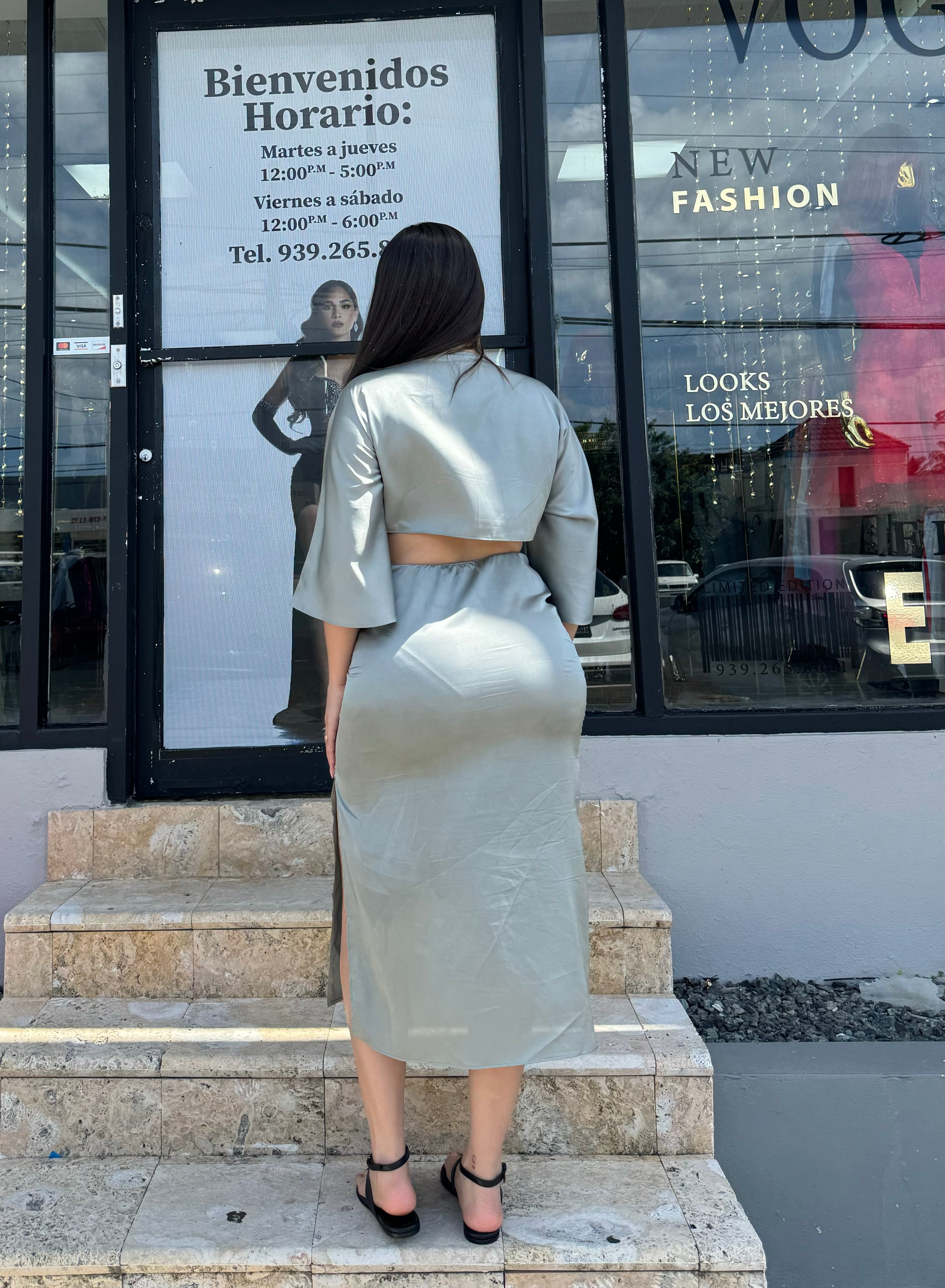 Satin olive dress