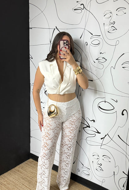 Lace pants White