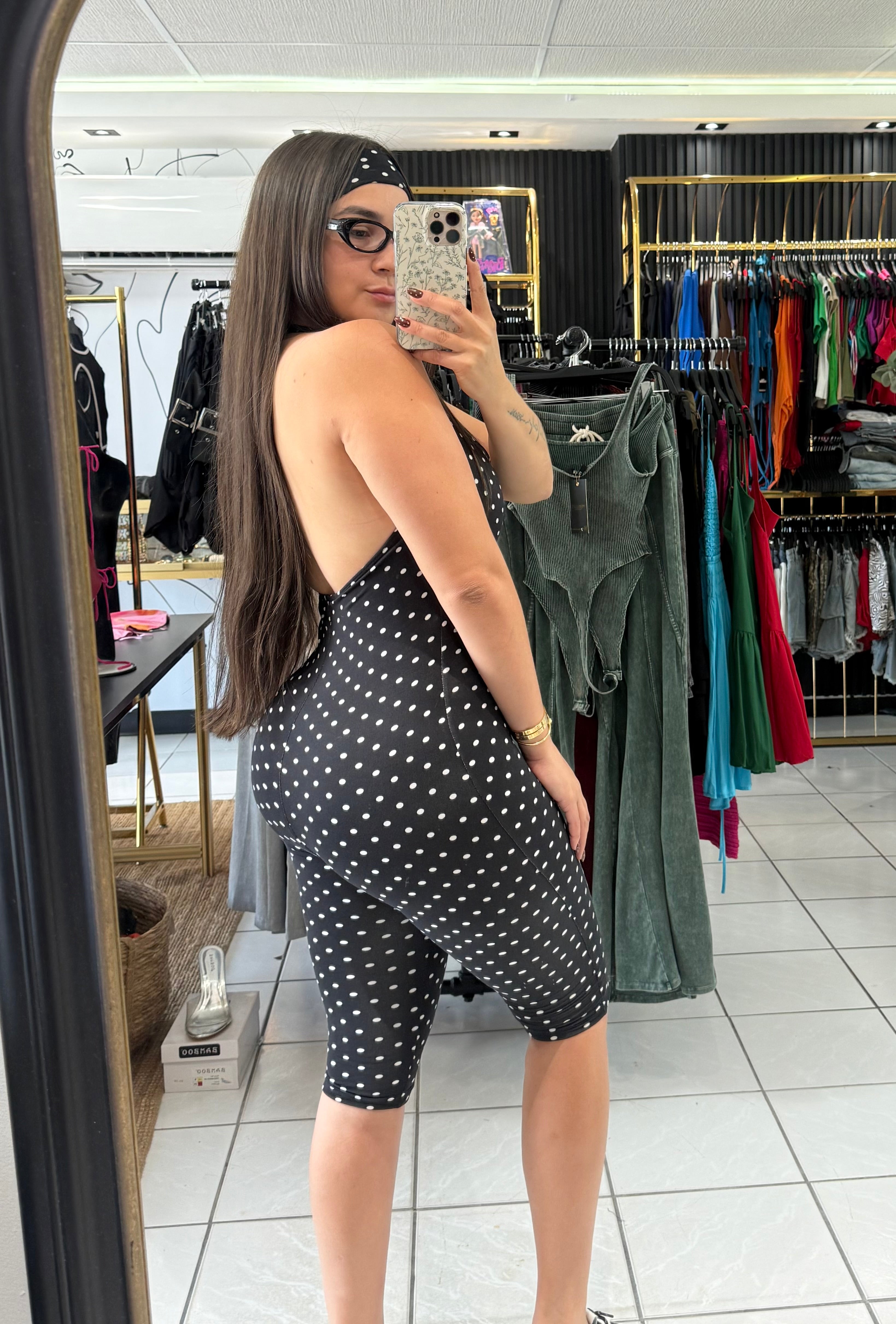 Polka dot jumpsuit capri (Incluye banda de pelo)