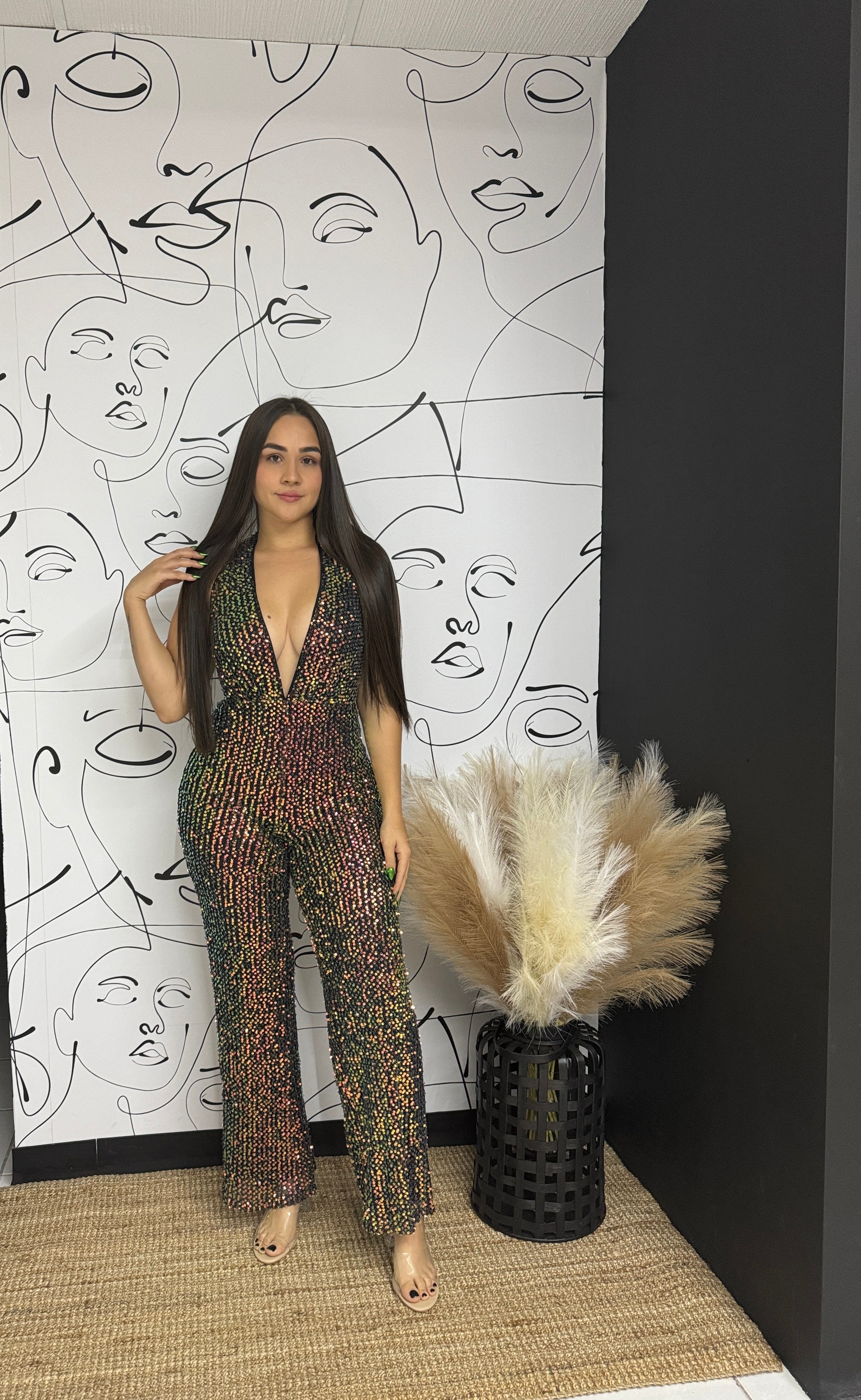 Glitter jumpsuit espalda abierta