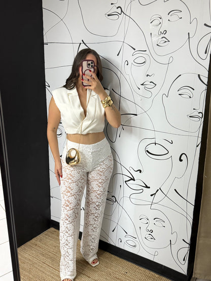 Blazer crop top blanco