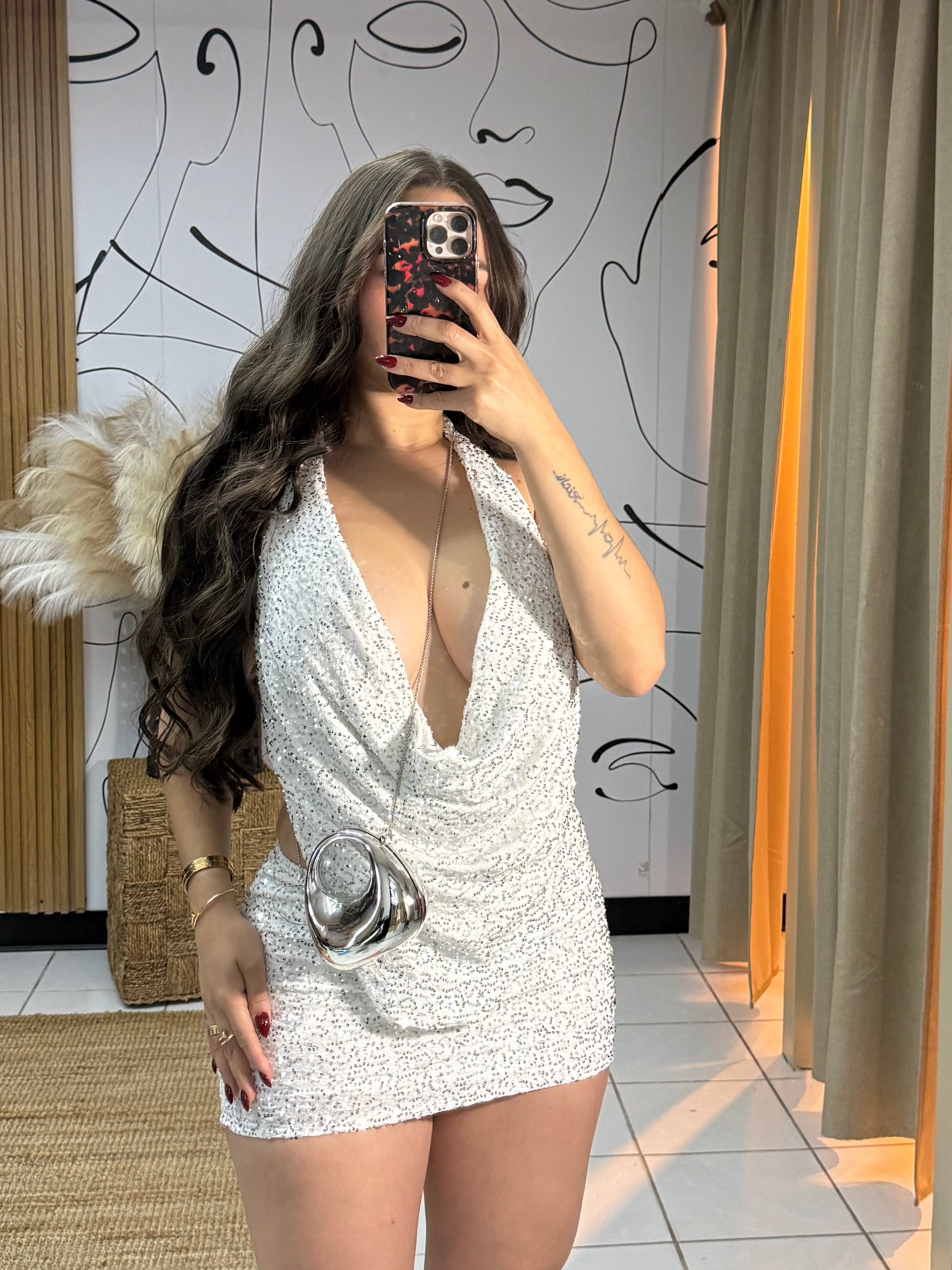 White and silver glitters dress