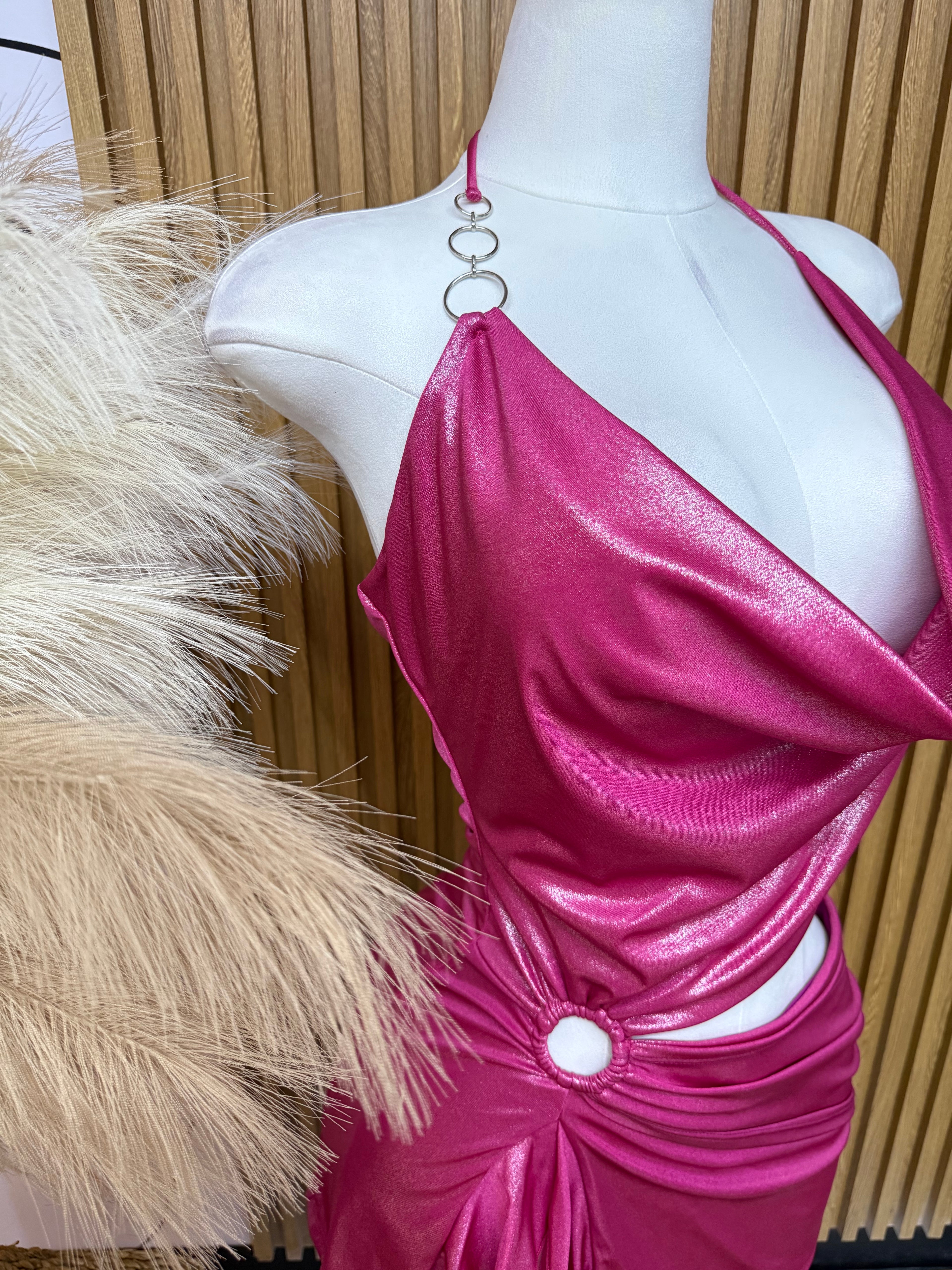 Metallic pink mini dress