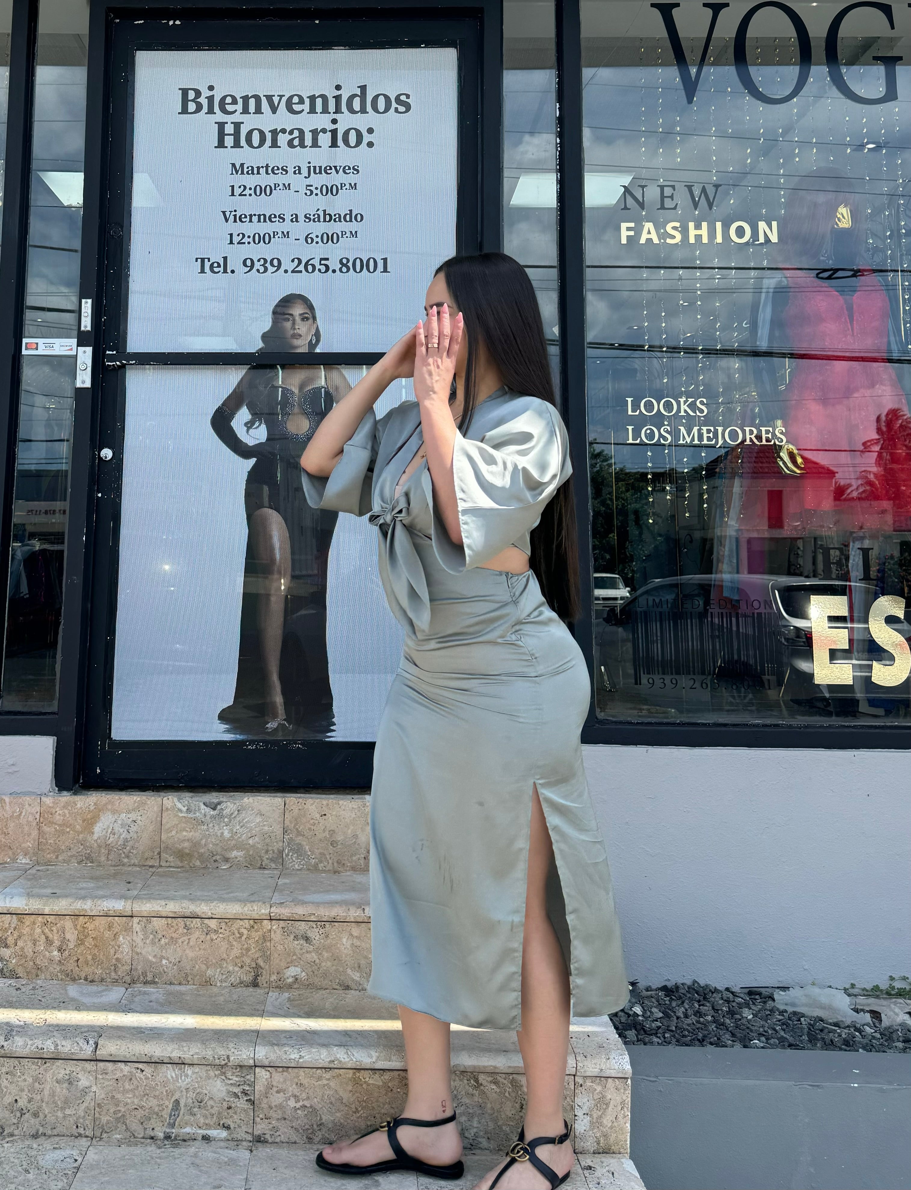 Satin olive dress
