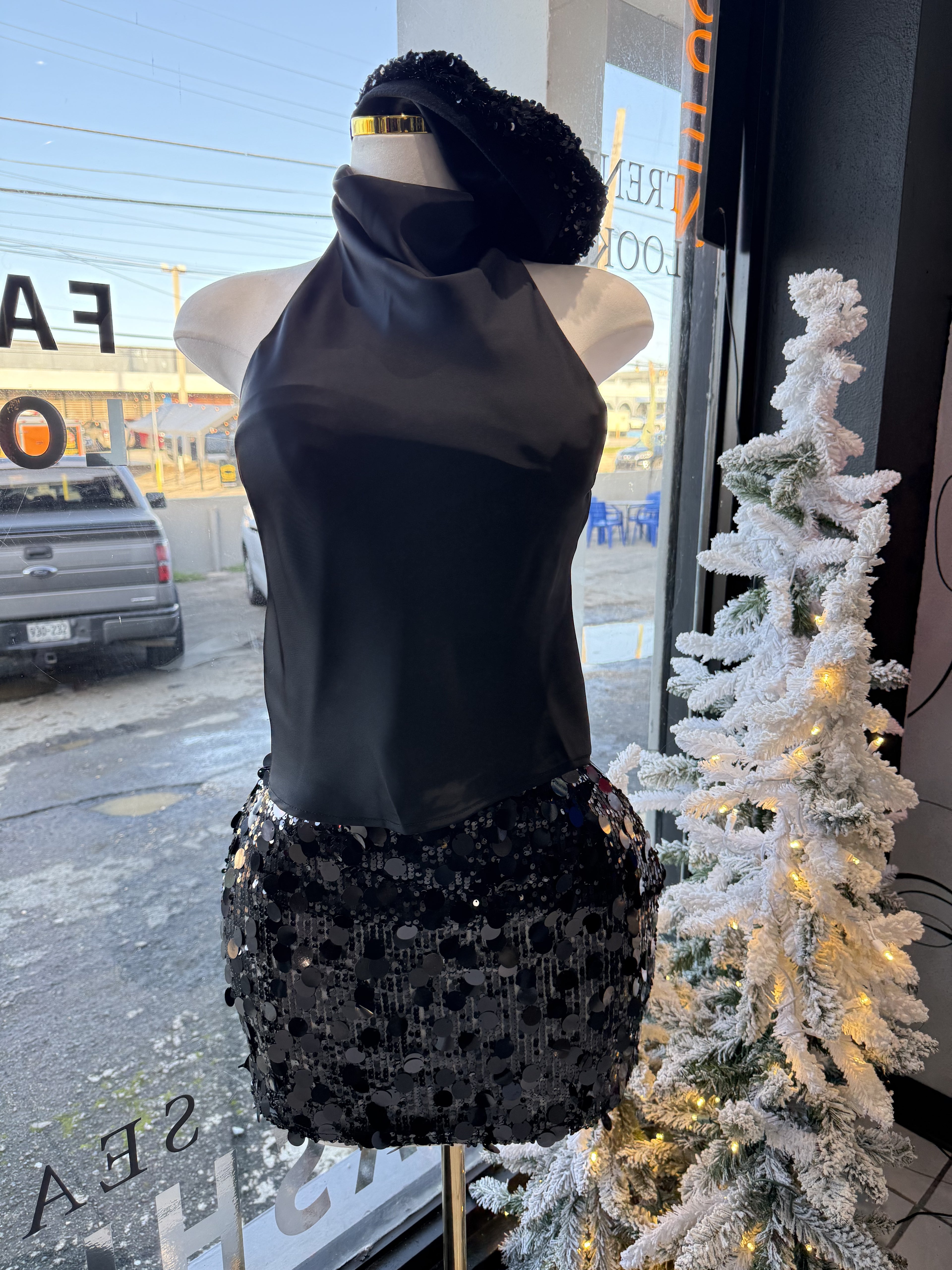 Satin & sequin skirt