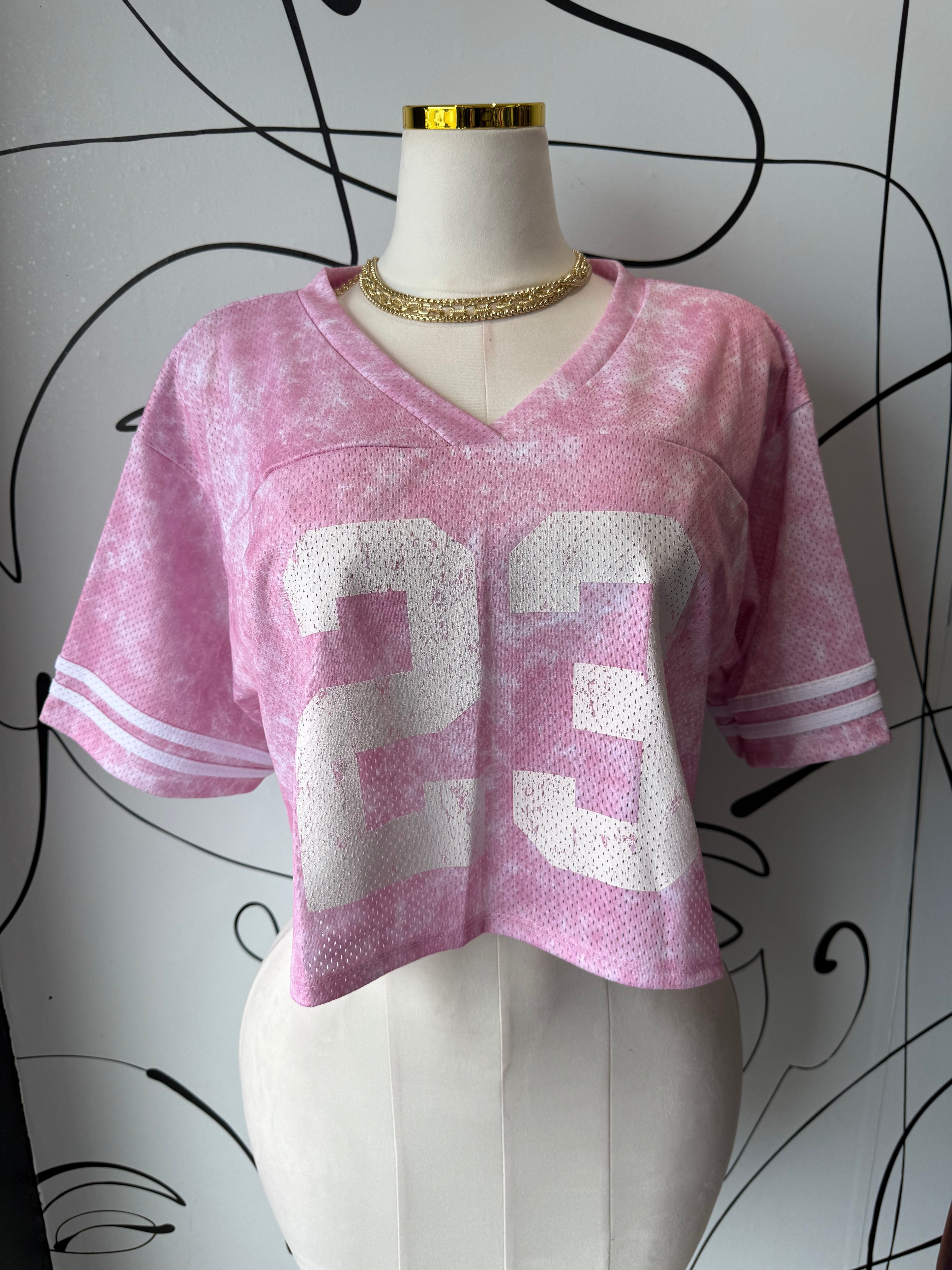 Pink crop top over size 23